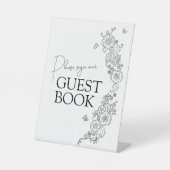 Spring botanische lijn art mono gastenboek reclamebord met voetstuk (Voorkant)