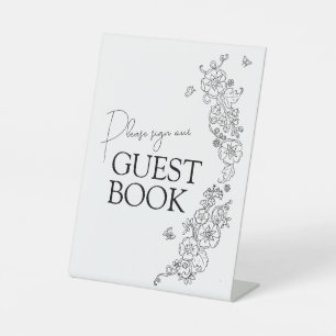 Spring botanische lijn art mono gastenboek reclamebord met voetstuk