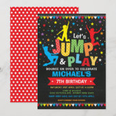 Spring, Bounce, Play! Trampoline Birthday Party Kaart (Voorkant / Achterkant)