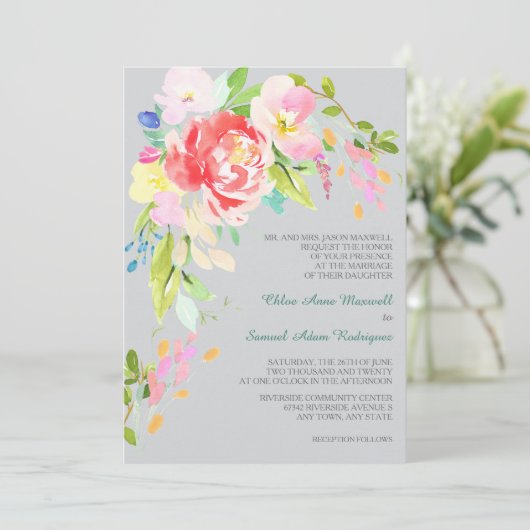 Spring Bouquet Border Formal Wedding Kaart (Staand voorkant)