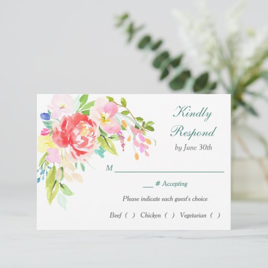 Spring Bouquet Border Rehearsal Dinner RSVP (Staand voorkant)