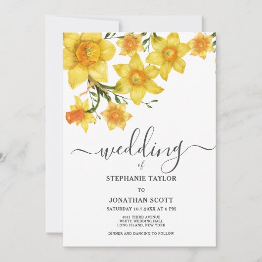 Spring bouquet golden daffodibloemen bruiloft kaart (Voorkant)