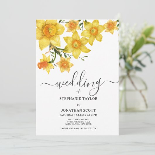Spring bouquet golden daffodibloemen bruiloft kaart (Staand voorkant)