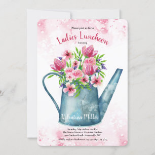 Spring Bouquet in Watering Can Luncheon Invitation Kaart