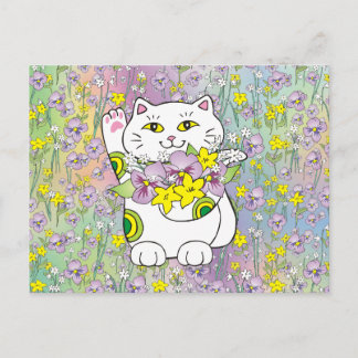 Spring Bouquet Maneki Neko (Lucky Cat) Briefkaart