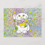 Spring Bouquet Maneki Neko (Lucky Cat) Briefkaart (Voorkant)