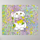 Spring Bouquet Maneki Neko (Lucky Cat) Poster (Voorkant)
