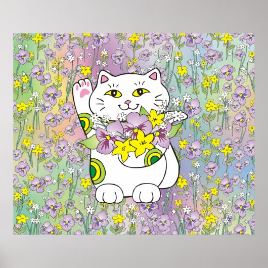 Spring Bouquet Maneki Neko (Lucky Cat) Poster (Voorkant)