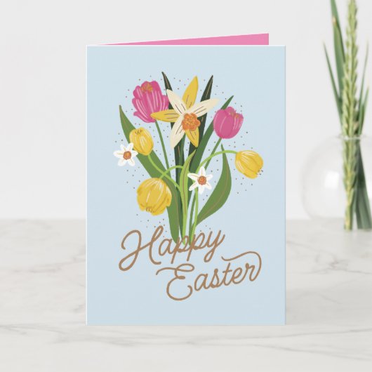 Spring Bouquet Tulip Daffodil Pasen Feestdagen Kaart (Voorkant)