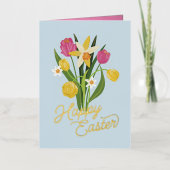 Spring Bouquet Tulip Daffodil Pasen Folie Feestdagenkaart (Voorkant)