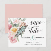 Spring Bouquet | Tulpen en Waterverf van de vlinde Save The Date (Voorkant / Achterkant)