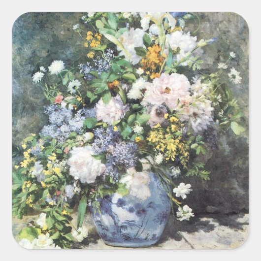 Spring Bouquet van Pierre Renoir, bloemen Vierkante Sticker (Voorkant)