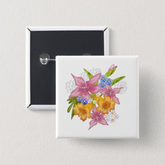 Spring bouquet vierkante button 5,1 cm (Voorkant /achterkant)