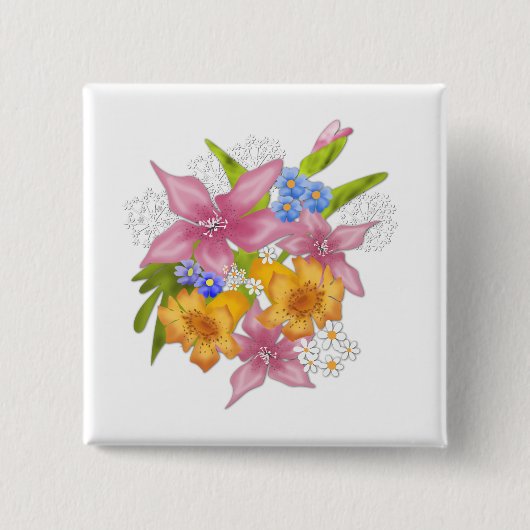 Spring bouquet vierkante button 5,1 cm (Voorkant)