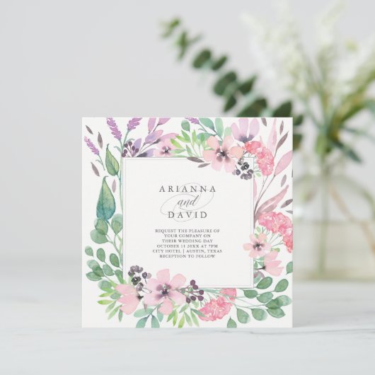 Spring Bouquet | Waterverf Floral Wedding Square Kaart (Staand voorkant)