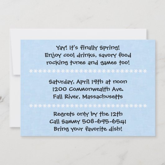 Spring Break Barbecue Basis Uitnodiging (Achterkant)