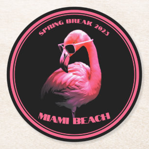 Spring Break Miami Beach Flamingo Sunbribril Ronde Kartonnen Onderzetter