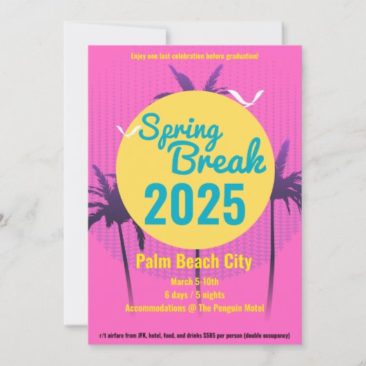 Spring Break Palm Tree Invitation Roze Kaart (Voorkant)