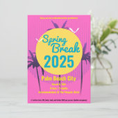 Spring Break Palm Tree Invitation Roze Kaart (Staand voorkant)