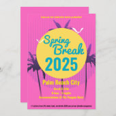 Spring Break Palm Tree Invitation Roze Kaart (Voorkant / Achterkant)