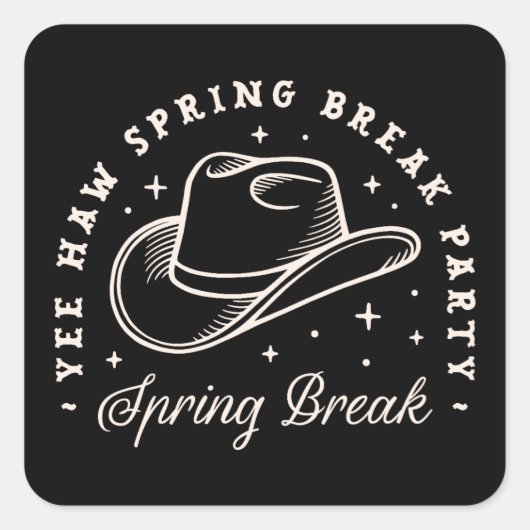 Spring break party disco cowgirl western zwart vierkante sticker (Voorkant)