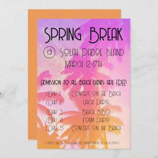 Spring Break Party Uitnodiging (Voorkant / Achterkant)
