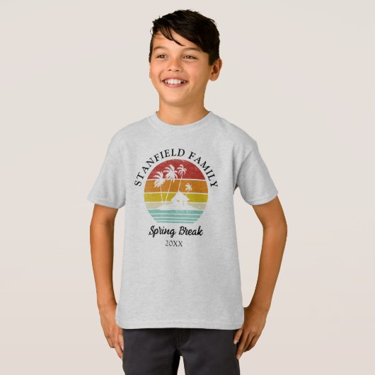 Spring Break Retro Beach Hut Palm Trees Familie T-shirt (Voorkant volledig)