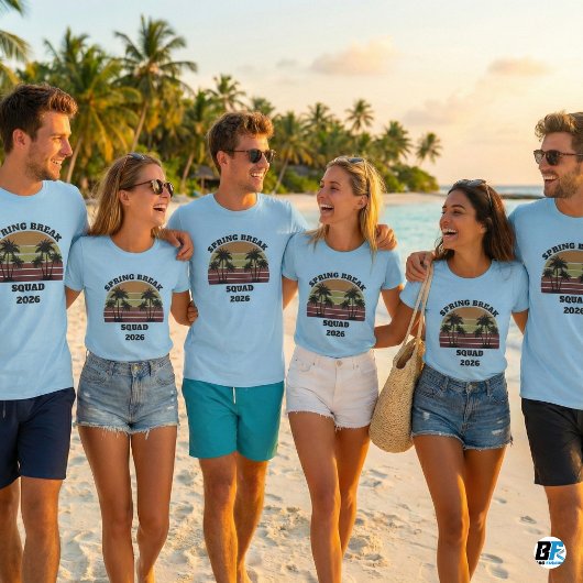 Spring Break Squad 2026 Retro Zonsondergang Palmbo T-shirt