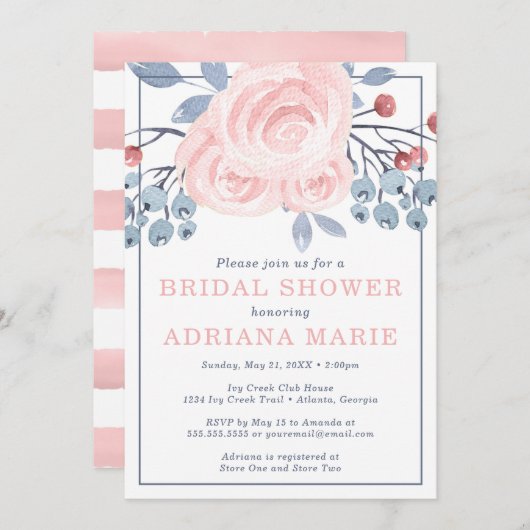 Spring Bridal Shower Invitation, Waterverf Flower Kaart (Voorkant / Achterkant)