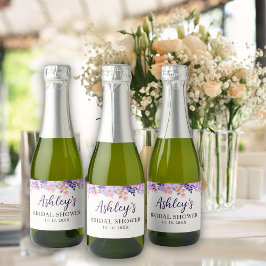 Spring Bridal shower with wildflowers Purple  Sparkling Wijnetiket