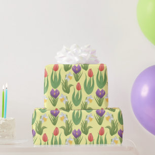 Spring Bulbs Bloemen Illustratie op Geel Cadeaupapier