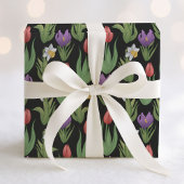 Spring Bulbs Bloemen Illustratie op Zwart Cadeaupapier