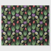 Spring Bulbs Bloemen Illustratie op Zwart Cadeaupapier (Vlak)
