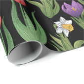 Spring Bulbs Bloemen Illustratie op Zwart Cadeaupapier (Rol Hoek)
