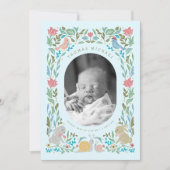 Spring Bunnies Vogels Slak Blauw Foto Geboorte Kaart (Voorkant)