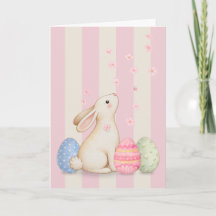 Spring Bunny and Eggs Pink Stripes 5x7 Easter Card