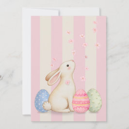 Spring Bunny and Eggs Stripes Flat Easter Card Feestdagenkaart