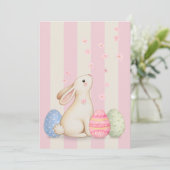 Spring Bunny and Eggs Stripes Flat Easter Card Feestdagenkaart (Staand voorkant)
