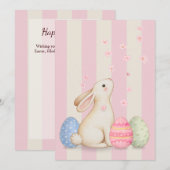 Spring Bunny and Eggs Stripes Flat Easter Card Feestdagenkaart (Voorkant / Achterkant)