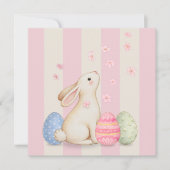Spring Bunny and Eggs Stripes Square Easter Card Kaart (Voorkant)