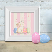 Spring Bunny and Eggs Stripes Square Easter Card Kaart