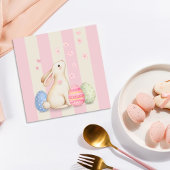 Spring Bunny and Eggs Stripes Square Easter Card Kaart