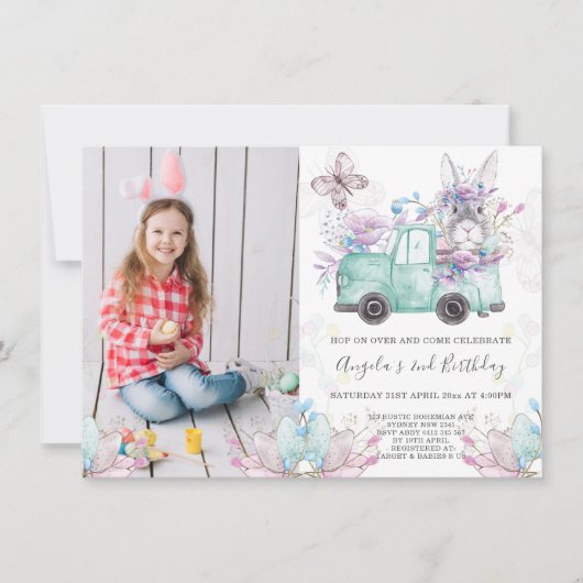 Spring Bunny Birthday Foto Kaart (Voorkant)