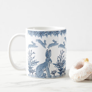 Spring Bunny Blauw Wit Konijn Leuk Patroon Delft Koffiemok