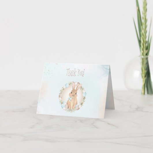 Spring Bunny Blue Boy Baby shower Bedankt Card (Voorkant)