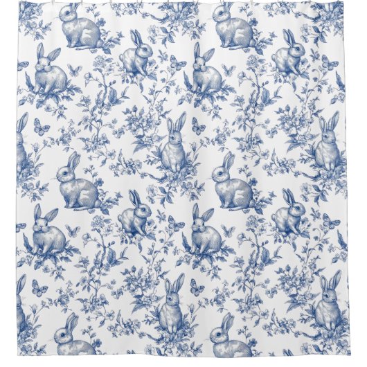 Spring Bunny Blue Chinoiserie Badkamer Douchegordijn (Voorkant)