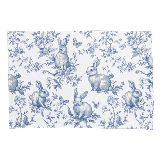 Spring Bunny Blue Chinoiserie Bed Kussensloop (Voorkant)