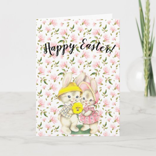 Spring Bunny Couple Floral Wenskaart Feestdagen Kaart (Voorkant)