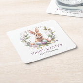 Spring Bunny Easter Egg Krans gepersonaliseerd Kartonnen Onderzetters (Schuin)