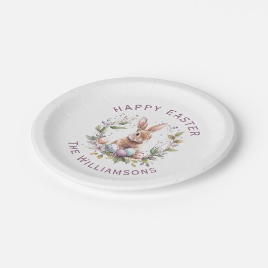 Spring Bunny Easter Egg Krans gepersonaliseerd Papieren Bordje (Gekanteld)